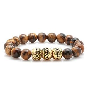 Men’s Steel Time Tiger’s Eye Beaded Stretch Bracelet